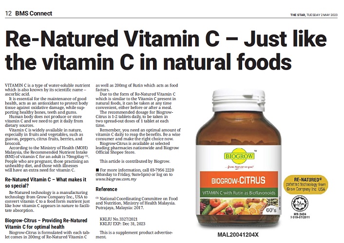 BIOGROW-CITRUS Just like the Vitamin C in natural foods