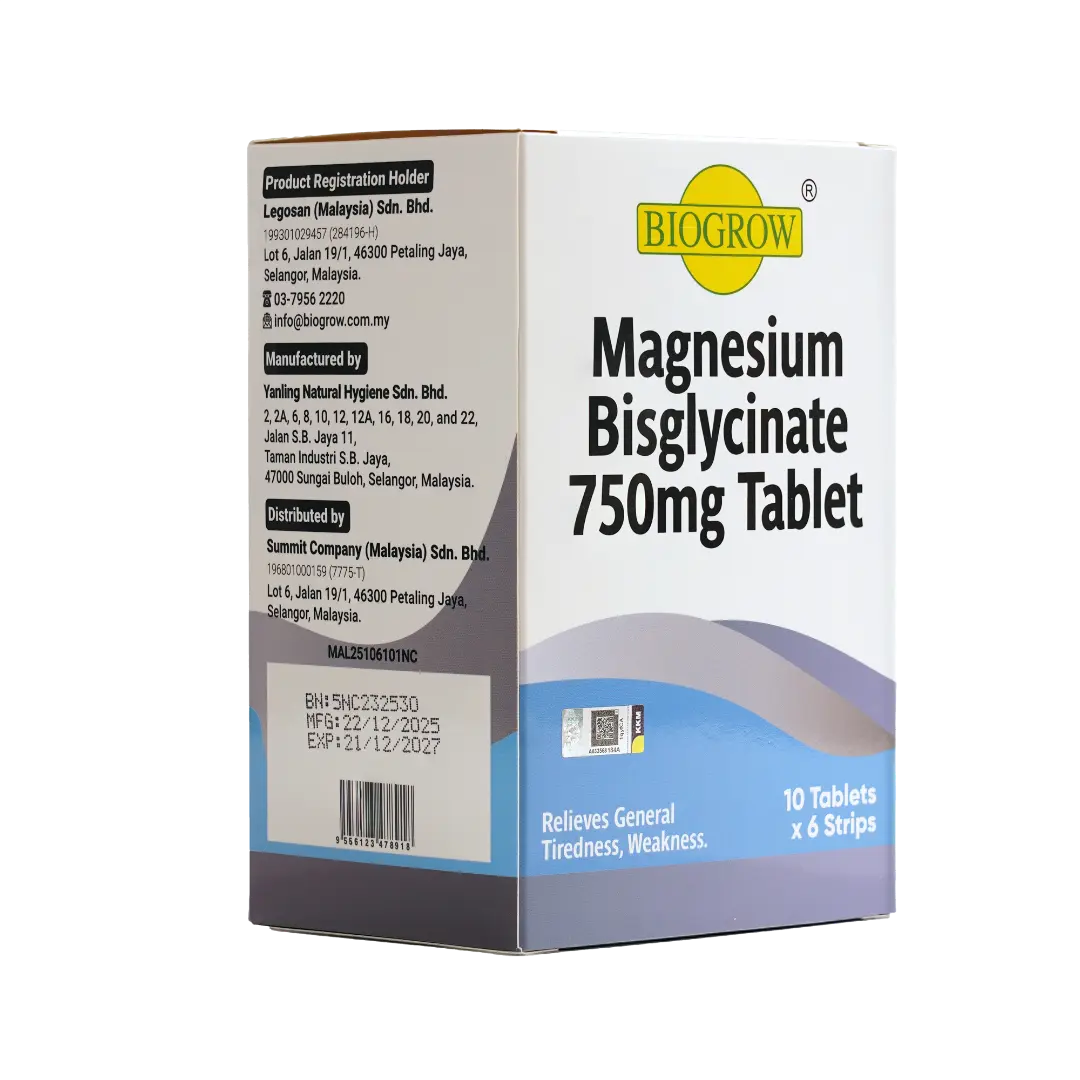 Biogrow Magnesium Bisglycinate 750mg Tablet - 60 Tablets